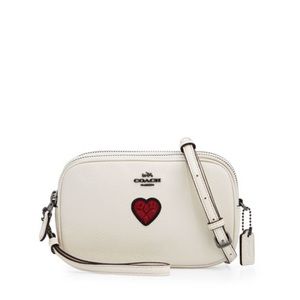 Coach Heart-Embroidered Oval Crossbody Clutch Bag